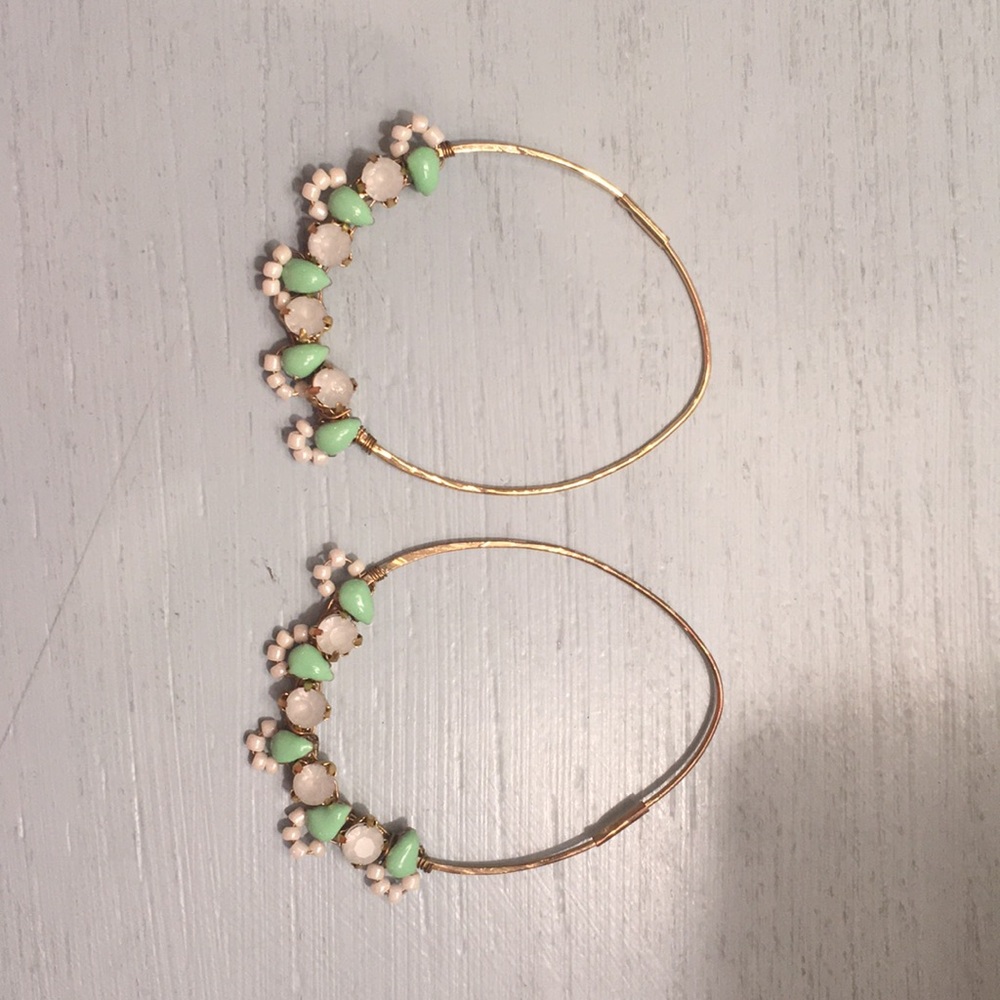 Beautiful gold, green, & white hoop earrings